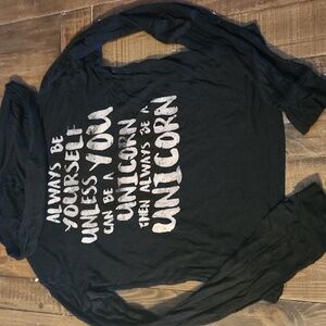 Dirtee Laundry Black Graphic Hooded Tee with Unicorn Quote Small